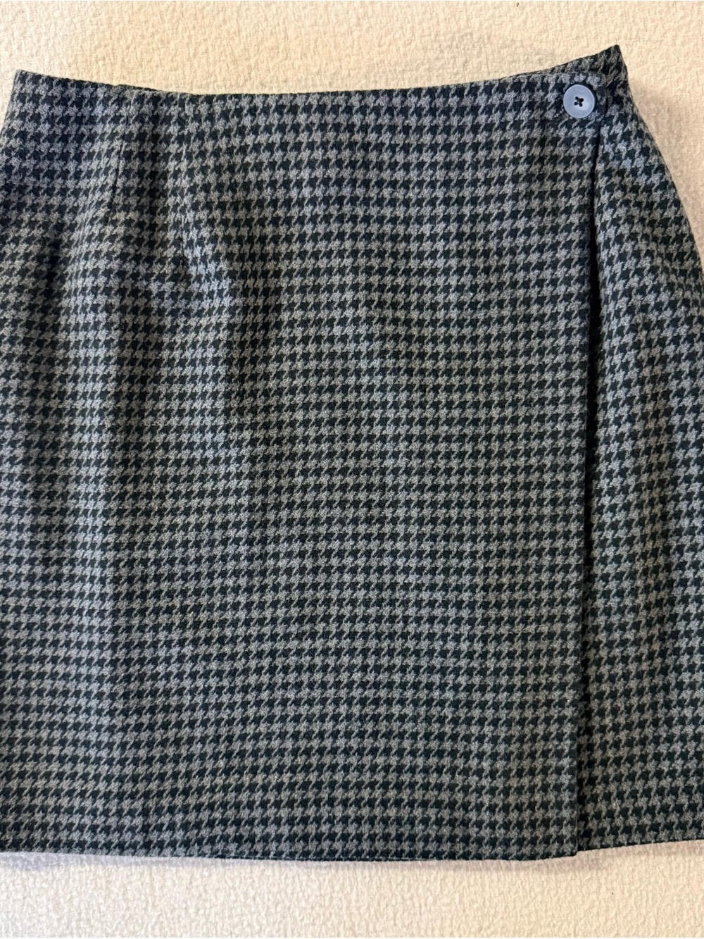 Vintage David Hollis Wool Blend Houndstooth Faux Wrap Skirt Size 12